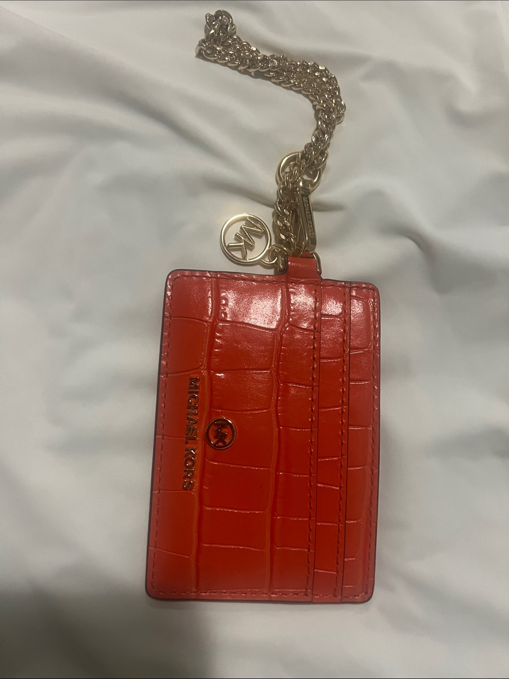 Women’s Michael Kors Orange Card Holder with Gold Chain